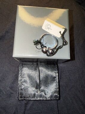 Calvin Klein Polished Silver Fidget Ring Size 7 With Dust Bag & Box NWT